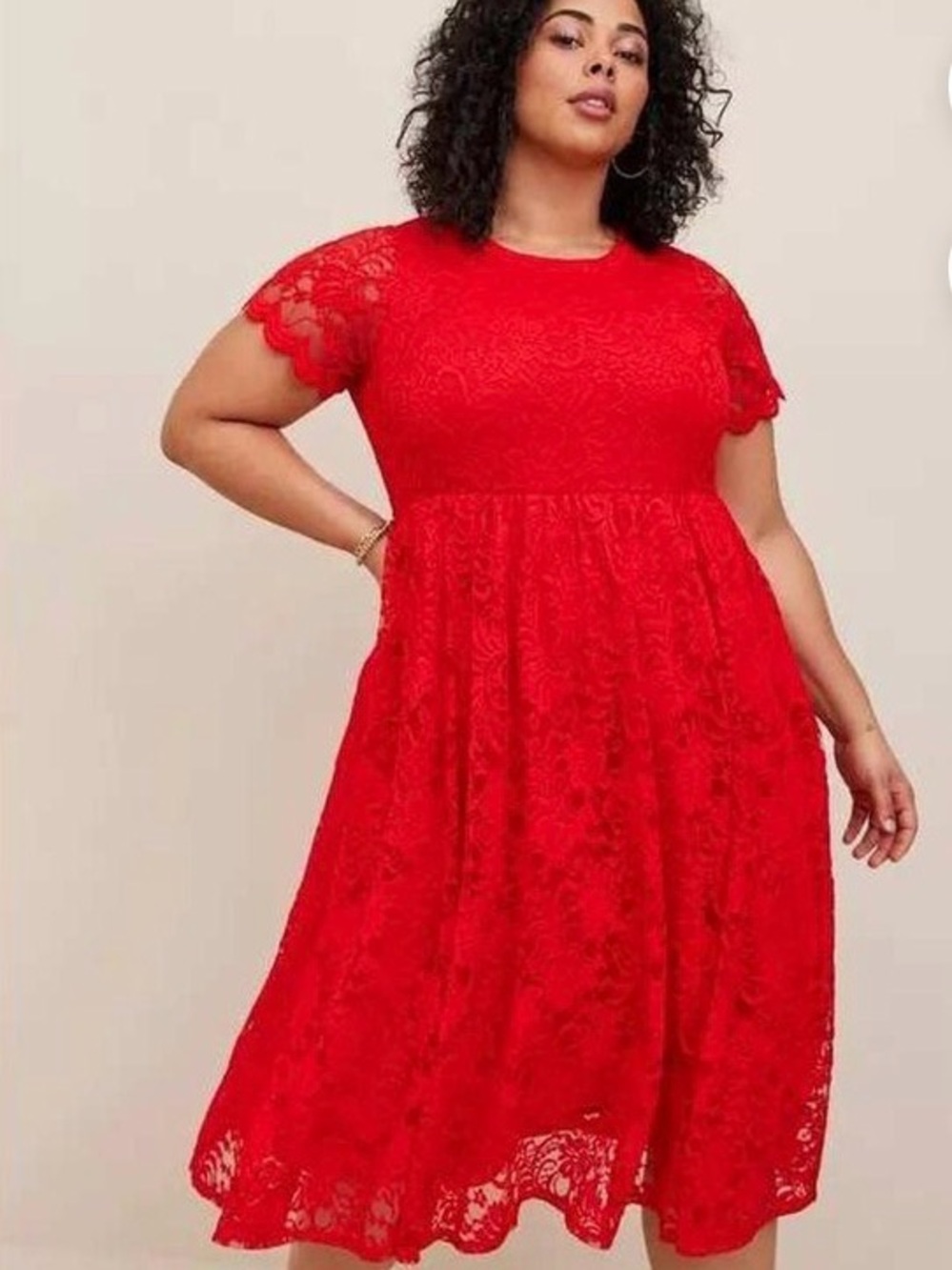 NWT Torrid Red Lace Fit & Flare MIDI Dress with Short Sleeves